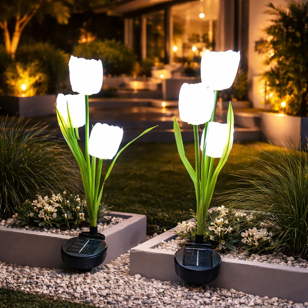 Lampă Solară de Grădină | 1+1 GRATIS | Tip Lalea LED Alb – 30 cm, 30 lm, Iluminare Decorativă Exterior, Energie Solară
