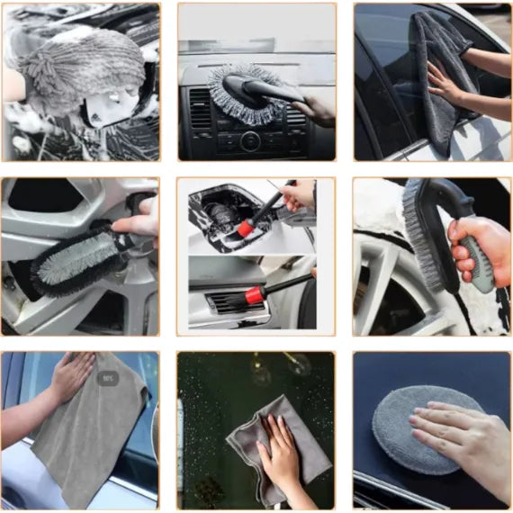 Set de 12 Accesorii pentru Curățare Auto - Unelte Profesionale pentru Interior și Exterior, Materiale Durabile, Eficiență Maximă, Ușor de Folosit, Compact și Ușor de Depozitat
