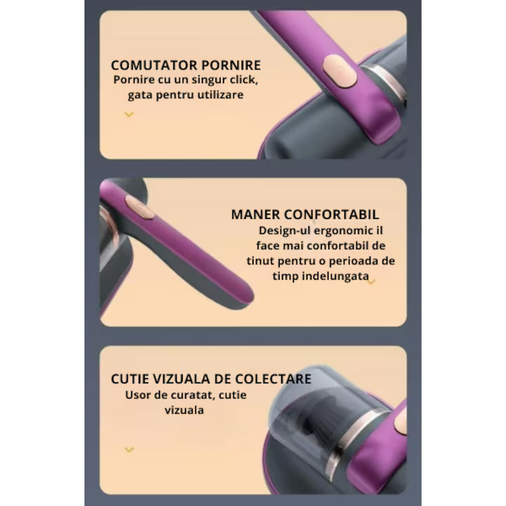 Aspirator Portabil Anti-Acarieni 10000Pa cu UVC și Filtru HEPA – Ideal pentru Saltele, Canapele și Covoare