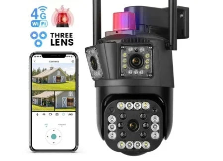 Pachet 2 Camere Triple de Supraveghere 4G PTZ Full HD cu 3 Lentile, Zoom 8X, Night Vision și Audio Bidirecțional