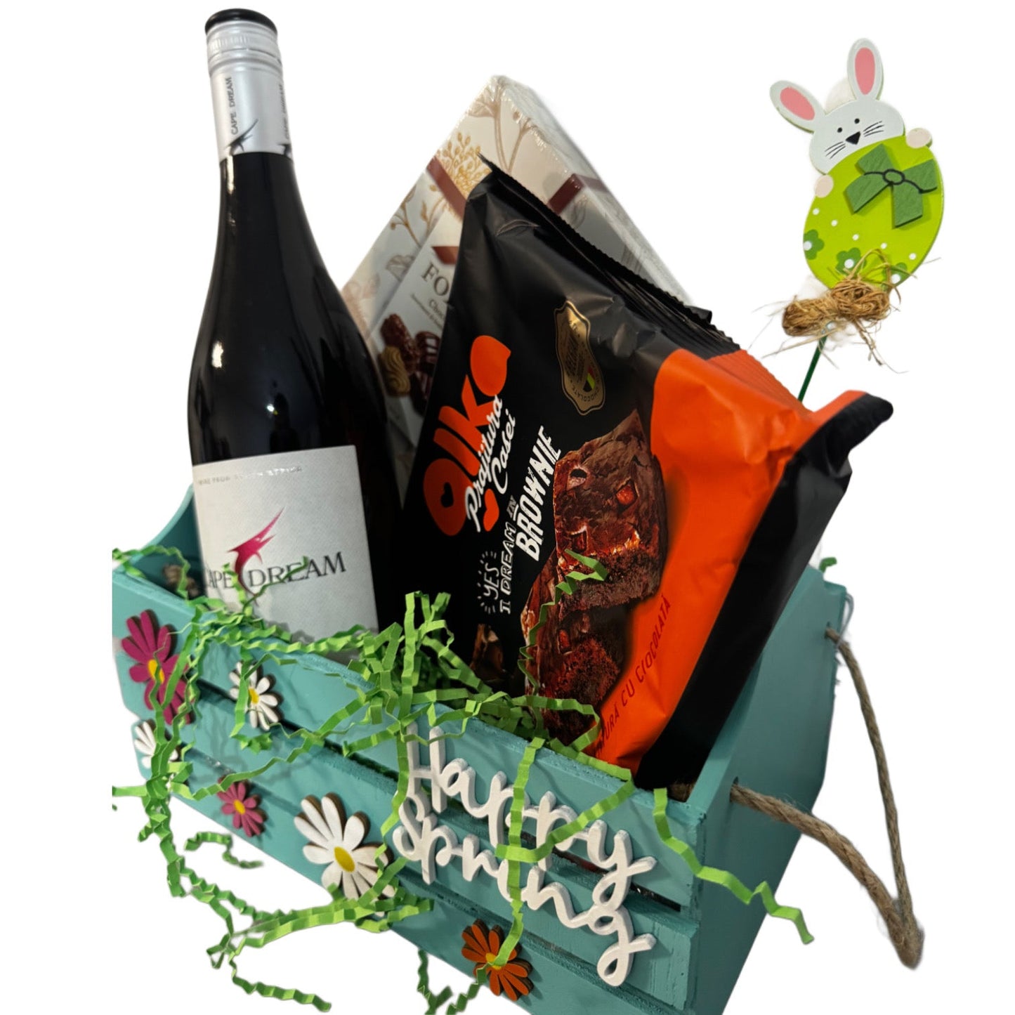Cadou Colorat de Paște - Delicii Gourmet cu Vin Pinotage, Praline și Brownie