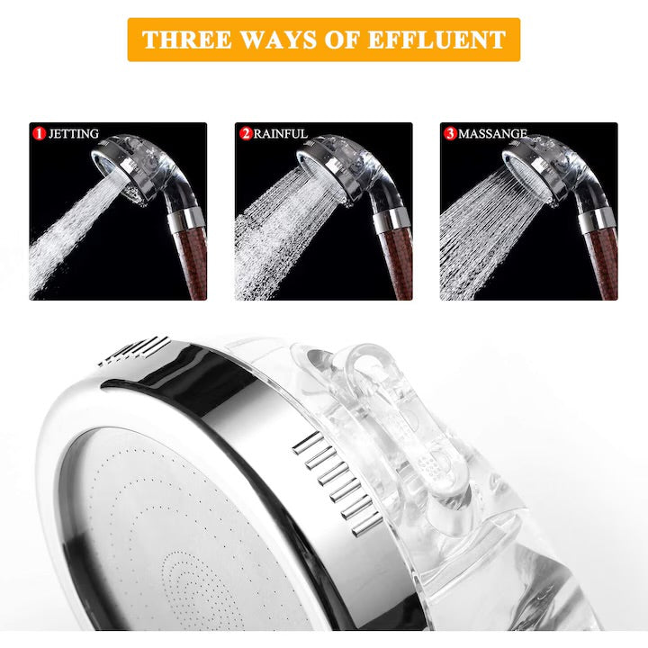 Pară de duș model Relax, realizată din ABS cu finisaj cromat, prevăzută cu un sistem de filtrare în 3 trepte.