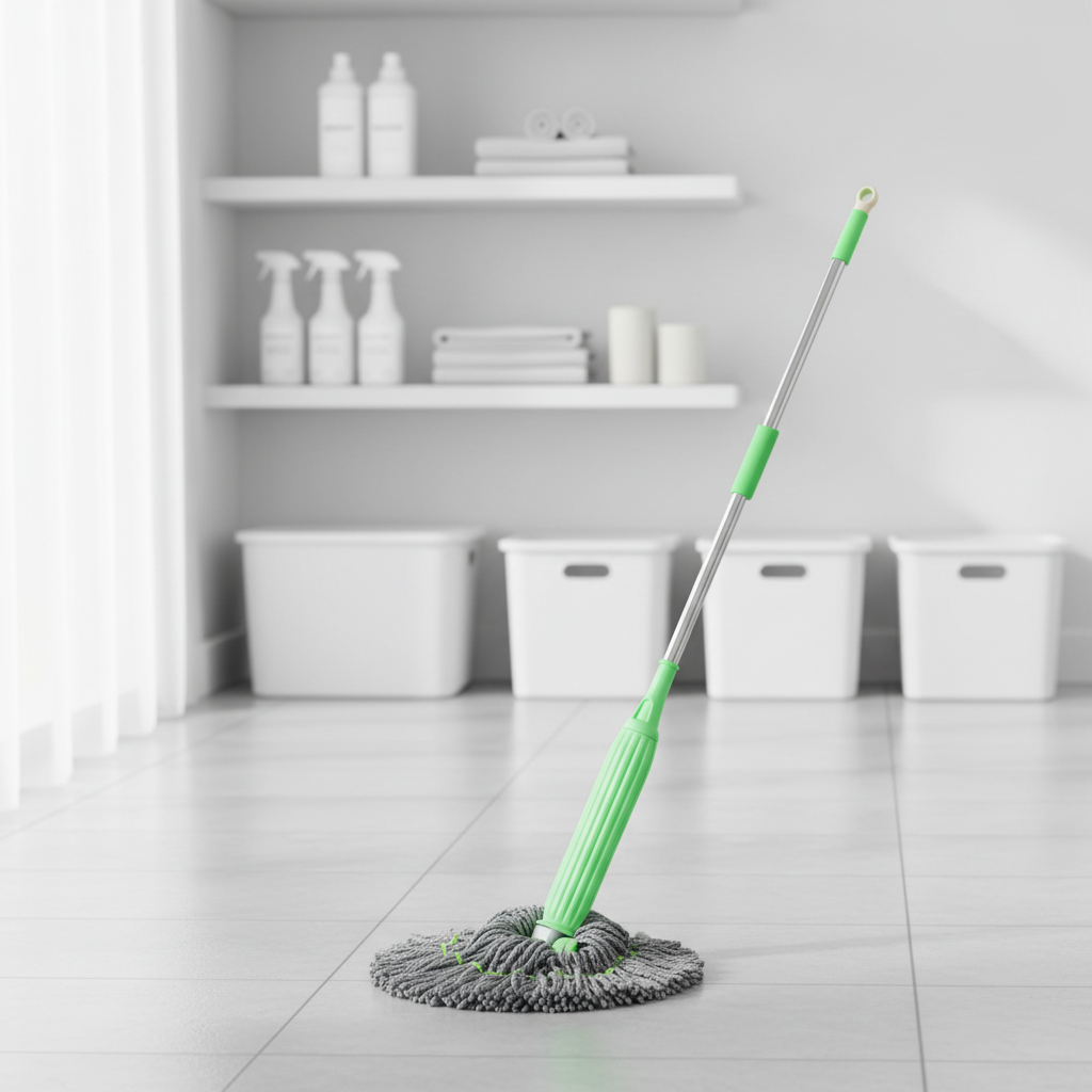 Mop cu Stoarcere Rapidă și Rotire 360° cu Microfibră Super Absorbantă, Design Ergonomic, Sistem de Stoarcere Automată Fără Mâini, Cap Reutilizabil și Lavabil, pentru Toate Tipurile de Podele