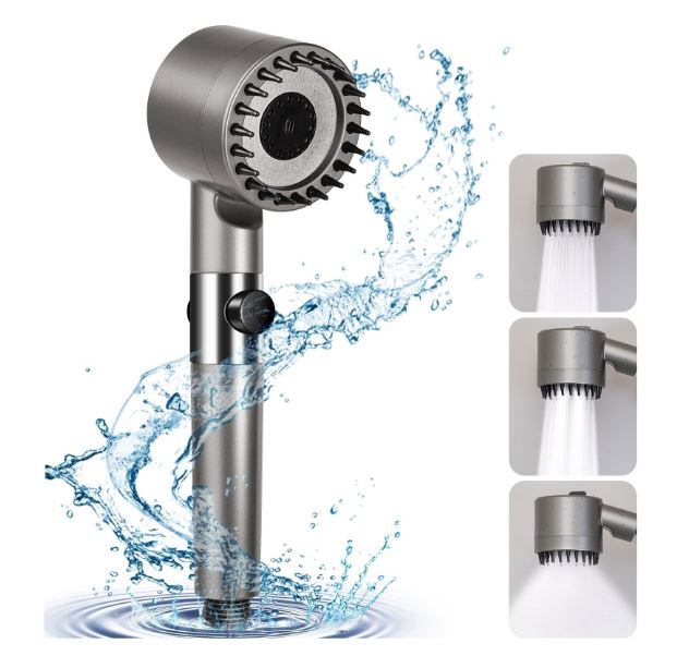 Cap de duș multifuncțional – presiune ajustabilă, perie masaj și filtru integrat, design elegant
