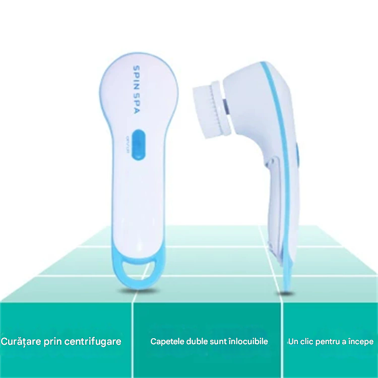 Perie de Curățare Facială Spin Spa - Electrică, Rezistentă la Apă, 2 Capete Incluse, Non-Toxică, pentru Îngrijire Personală