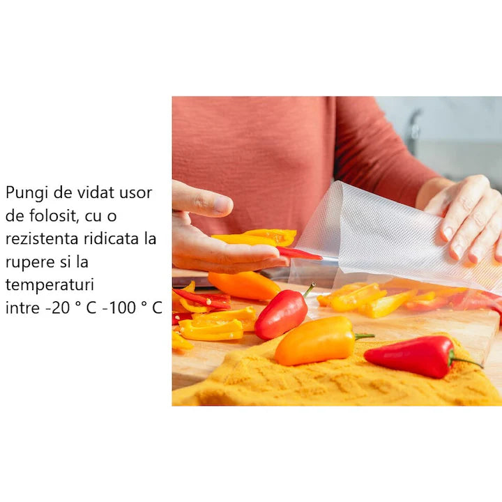Set 100 Pungi de Vidat Premium 15x20 cm – Universale, Fără BPA, Rezistente, Compatibile cu Toate Aparatele