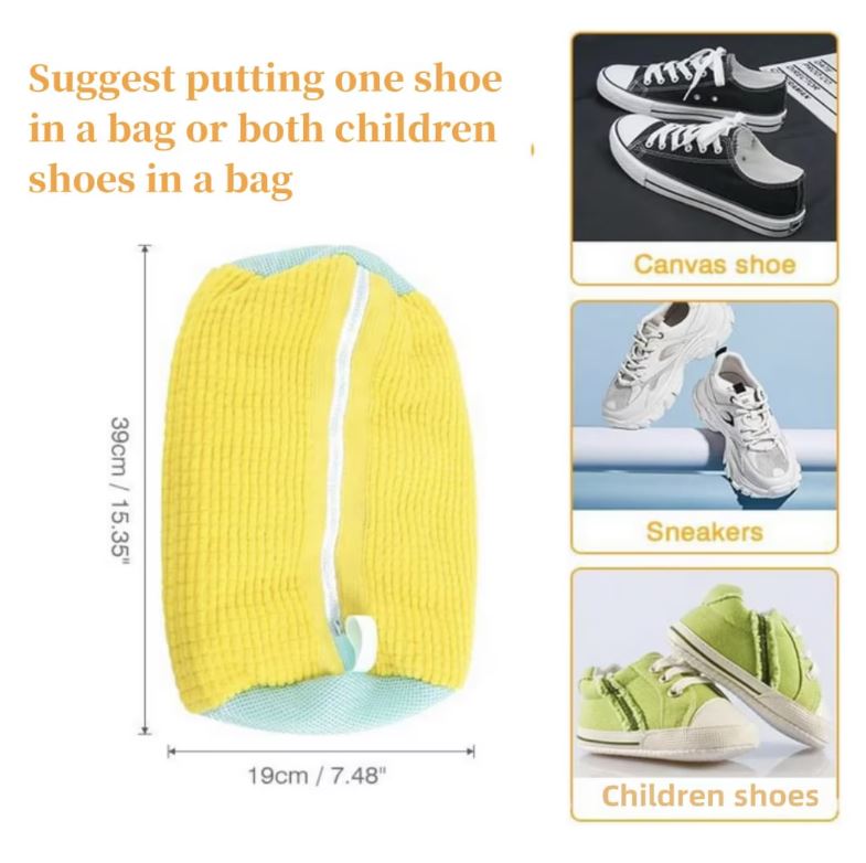 DOI SACI pentru spălat încălțăminte în mașina de spălat 39x19 cm – Protecție cu fibre moi, fermoar rezistent, reutilizabil, pentru adidași și pantofi
