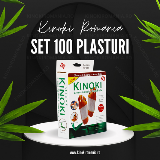 Set 100 Plasturi Kinoki Detoxifianti, 10 Cutii Kinoki Original, Cu Turmalina, Vit C, E, Uleiuri Esentiale