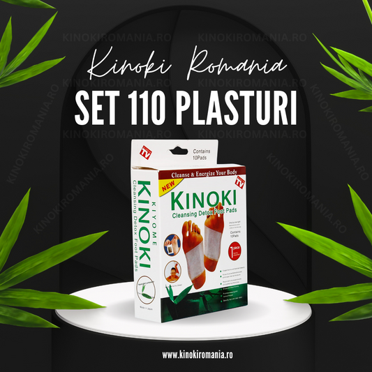 Set 110 Plasturi Kinoki Detoxifianti, 11 Cutii Kinoki Original, Cu Turmalina, Vit C, E, Uleiuri Esentiale