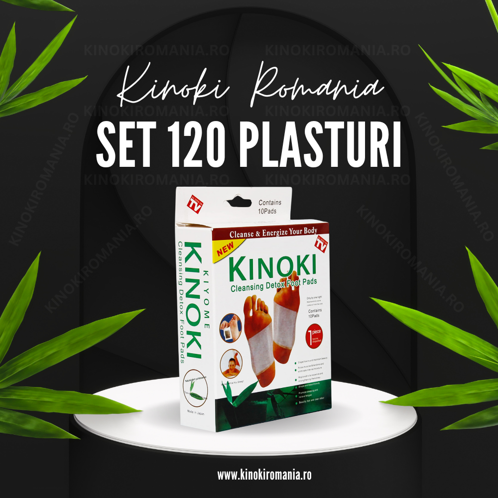 Set 120 Plasturi Kinoki Detoxifianti, 12 Cutii Kinoki Original, Cu Turmalina, Vit C, E, Uleiuri Esentiale