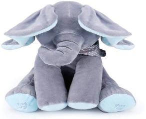 Jucărie interactivă de pluș în formă de elefant pentru copii, care cântă, vorbește și flutură urechile.