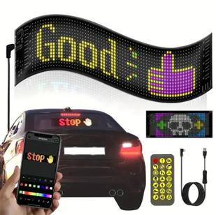Panou LED flexibil pentru autovehicul, dimensiune 35x10 cm, cu proiecție multicoloră și control wireless.
