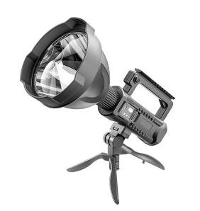 Lanternă LED multifuncțională cu trepied integrat, 4 moduri de iluminare și funcție powerbank pentru încărcare USB.