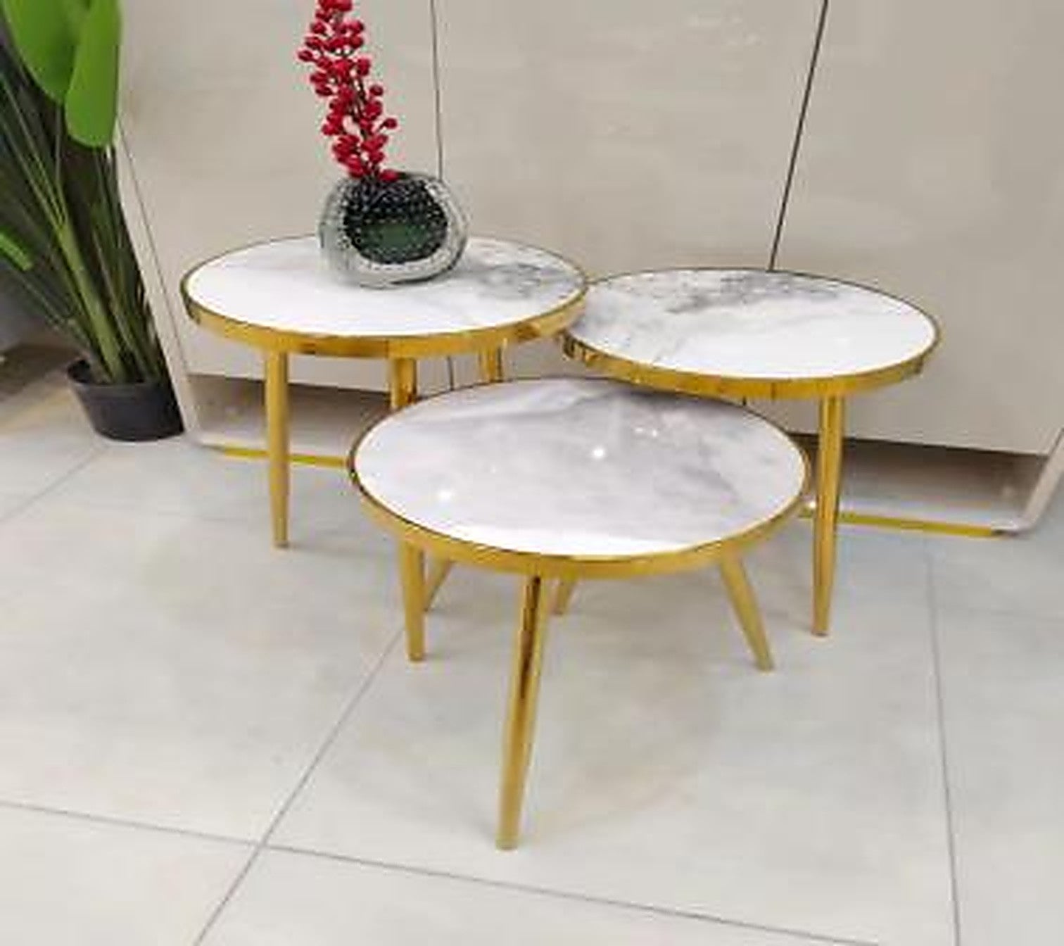 Set de 3 Mese de Servire din Oțel cu Suprafață Ceramică