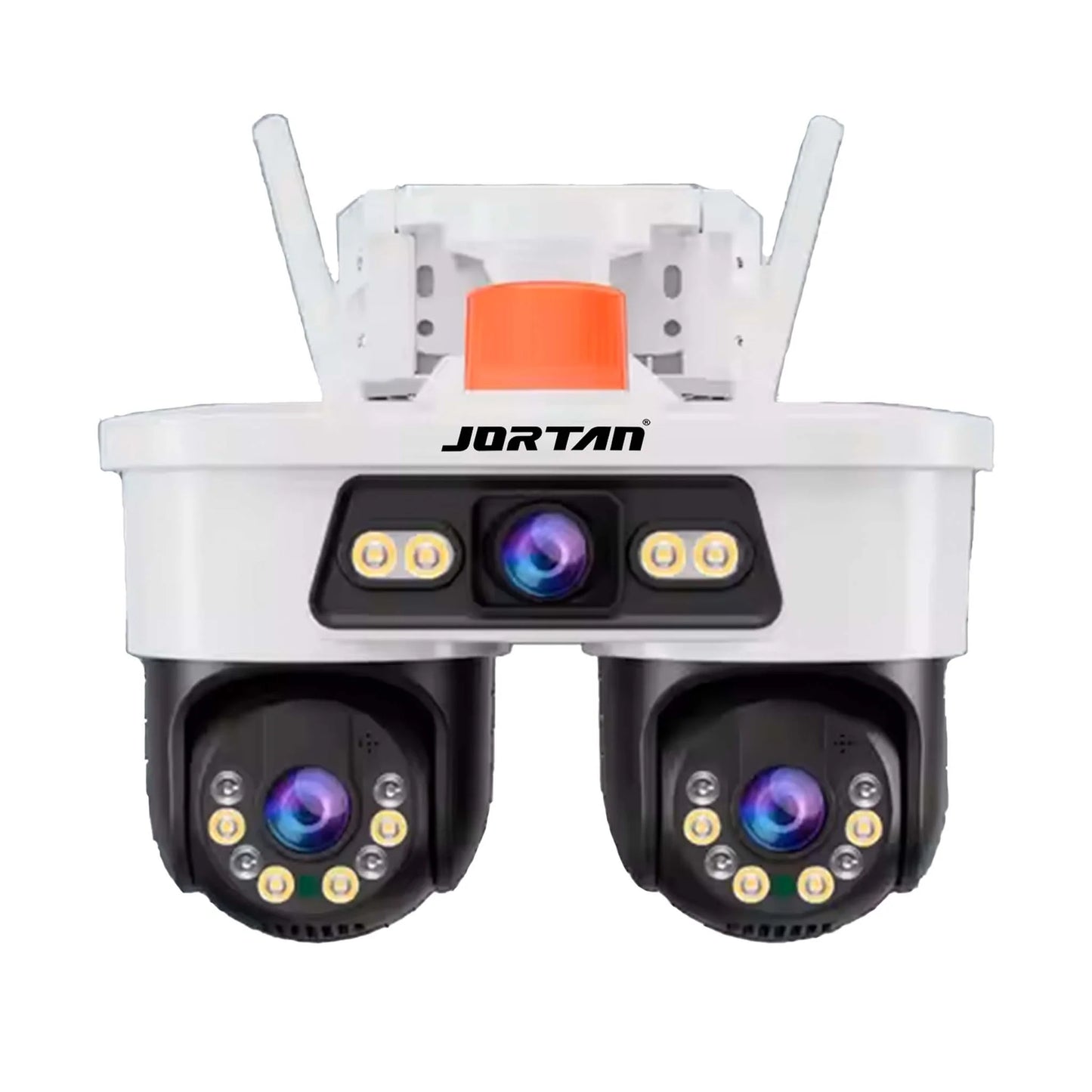 Camera de Supraveghere WiFi JORTAN Tripla 9MP PTZ 355° cu 3 Lentile, Night Vision Color, Audio Bidirecțional, IP66 + Card 32GB Inclus