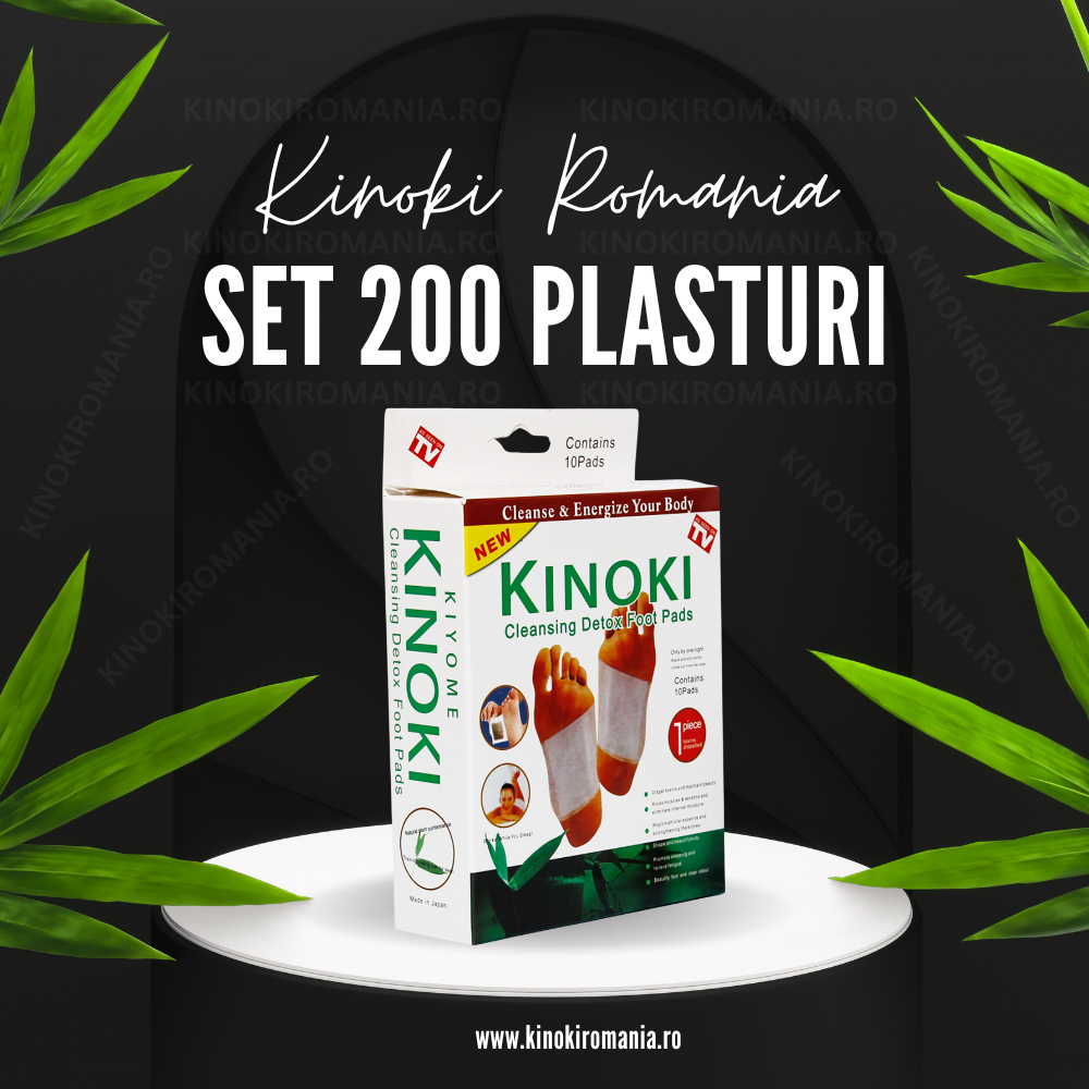 Set 200 Plasturi Kinoki Detoxifianti, 20 Cutii Kinoki Original, Cu Turmalina, Vit C, E, Uleiuri Esentiale