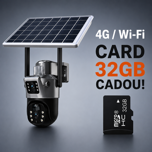 Cameră Supraveghere Visuron 4K cu Panou Solar – Dubla Lentilă, 360°, Zoom 10X + Card 32GB !