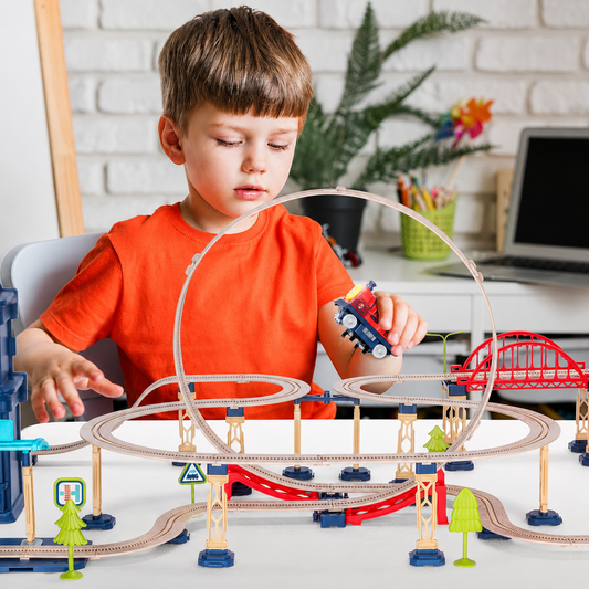 Set Trenuleț Electric cu Pistă și Accesorii – 161 Piese, Circuit Modular de Construcție, Jucărie Educativă STEM pentru Copii 3+ Ani