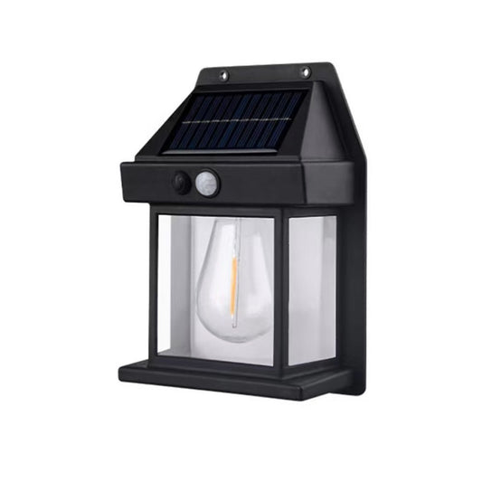 Lampă solară exterior LED cu senzor de mișcare, tip felinar, fără fir, impermeabilă, iluminare automată, montaj pe perete