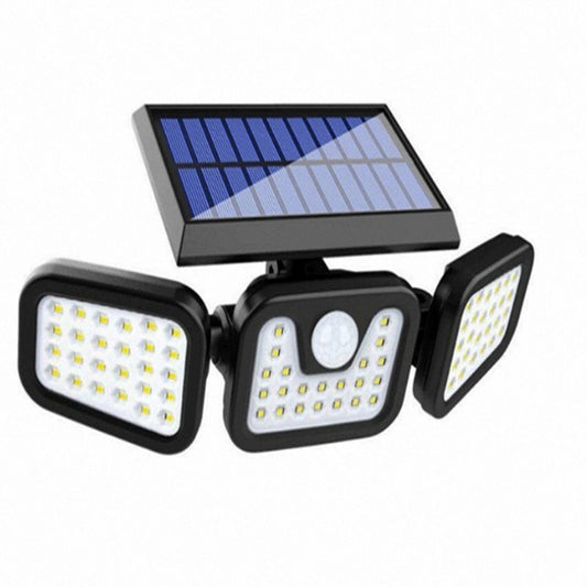 Proiector Solar LED Exterior cu 3 Capete, Senzor de Miscare 270°, 74 LED-uri, Iluminat Puternic pentru Curte si Gradina, Lampă Solară de Perete cu Control Inteligent