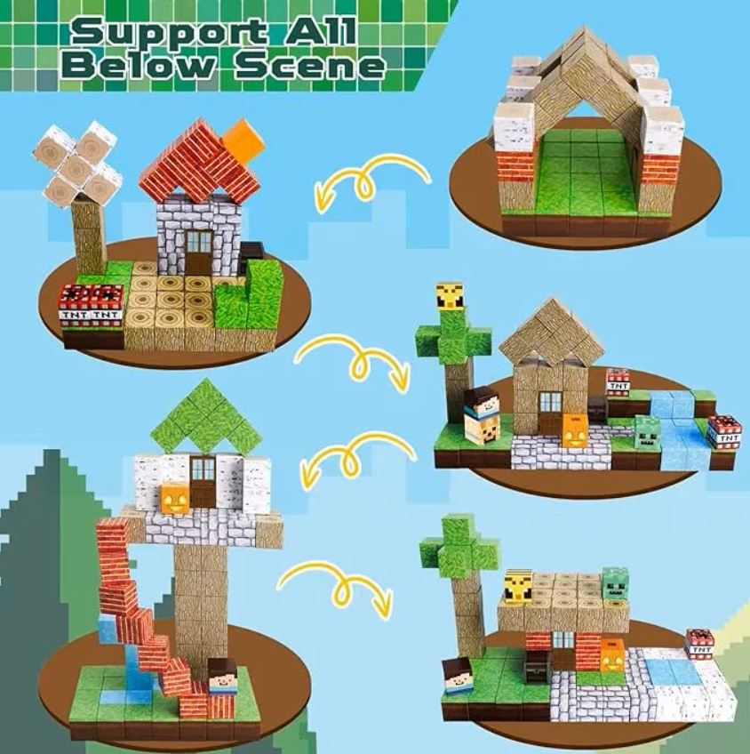 Set Construcție Magnetic 100 Piese „Cabana din Pădure” – Jucărie Educativă STEM Copii 3+| Joc Creativ cu Magneți, Dezvoltă Imaginația și Motricitatea