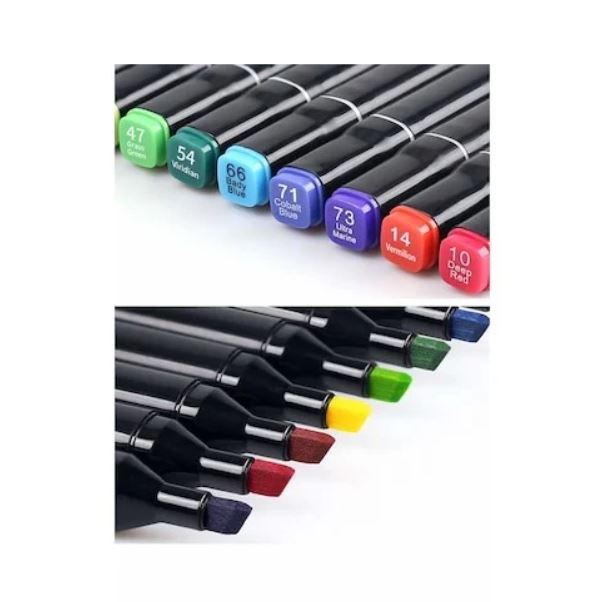 Set 36 Markere Colorate Profesionale cu 2 Vârfuri (Subțire și Gros Înclinat) + Geantă de Depozitare Inclusă