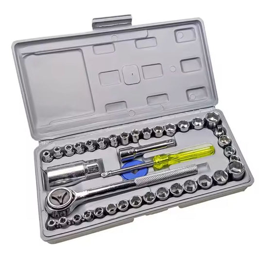 Trusă Chei Tubulare 40 piese – Metric & SAE, Cutie Gri Compactă