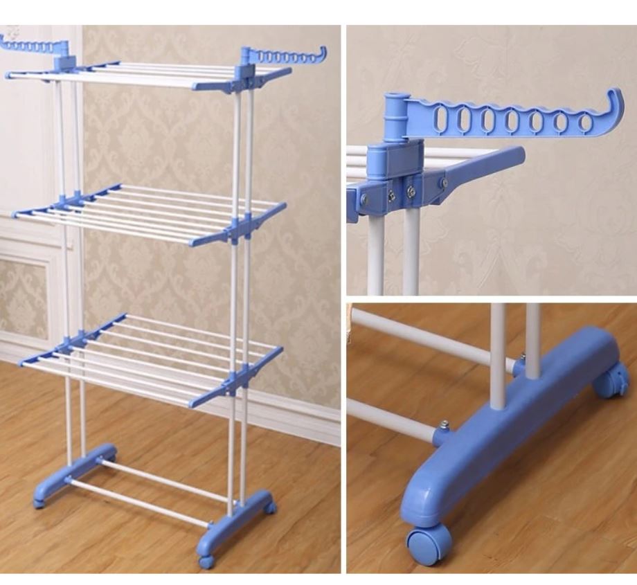 Uscător de rufe vertical pliabil cu 3 nivele, 170 cm, cu roți și suport umerașe – compact, mobil și rezistent
