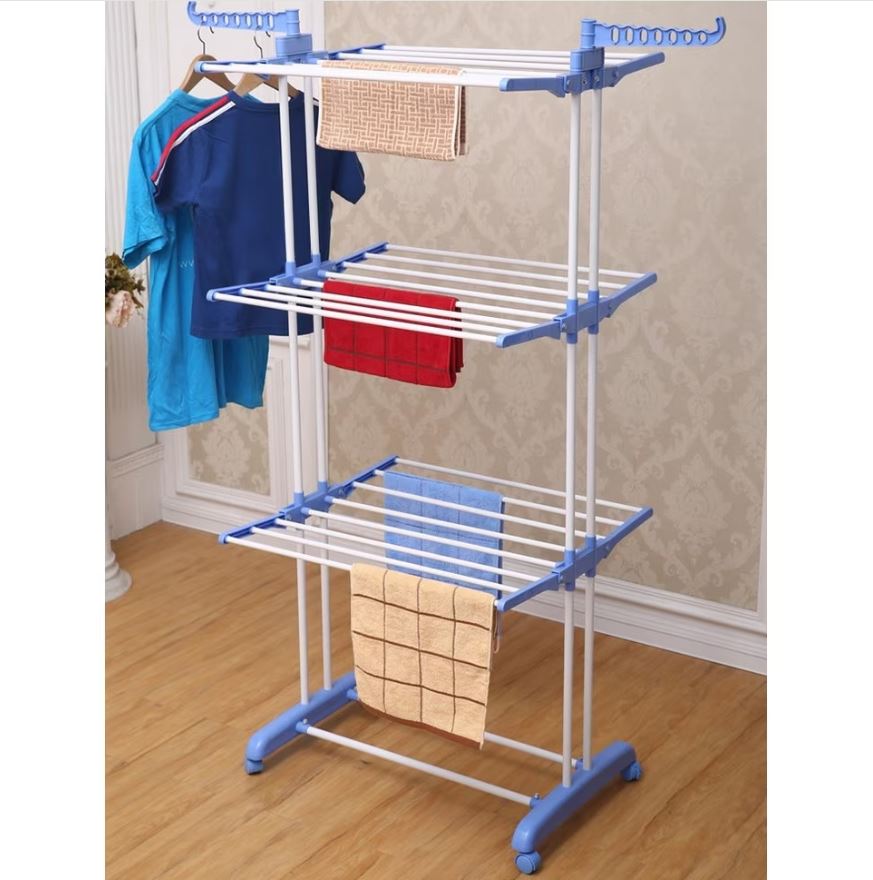 Uscător de rufe vertical pliabil cu 3 nivele, 170 cm, cu roți și suport umerașe – compact, mobil și rezistent