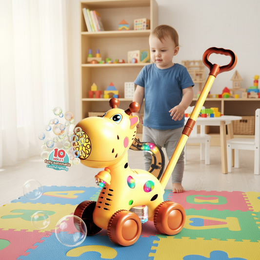 Mașină Automată de Baloane 2-în-1 pentru Copii – Girafă cu 10 Orificii, Lumini LED Colorate, Jucărie Interactivă Exteriori