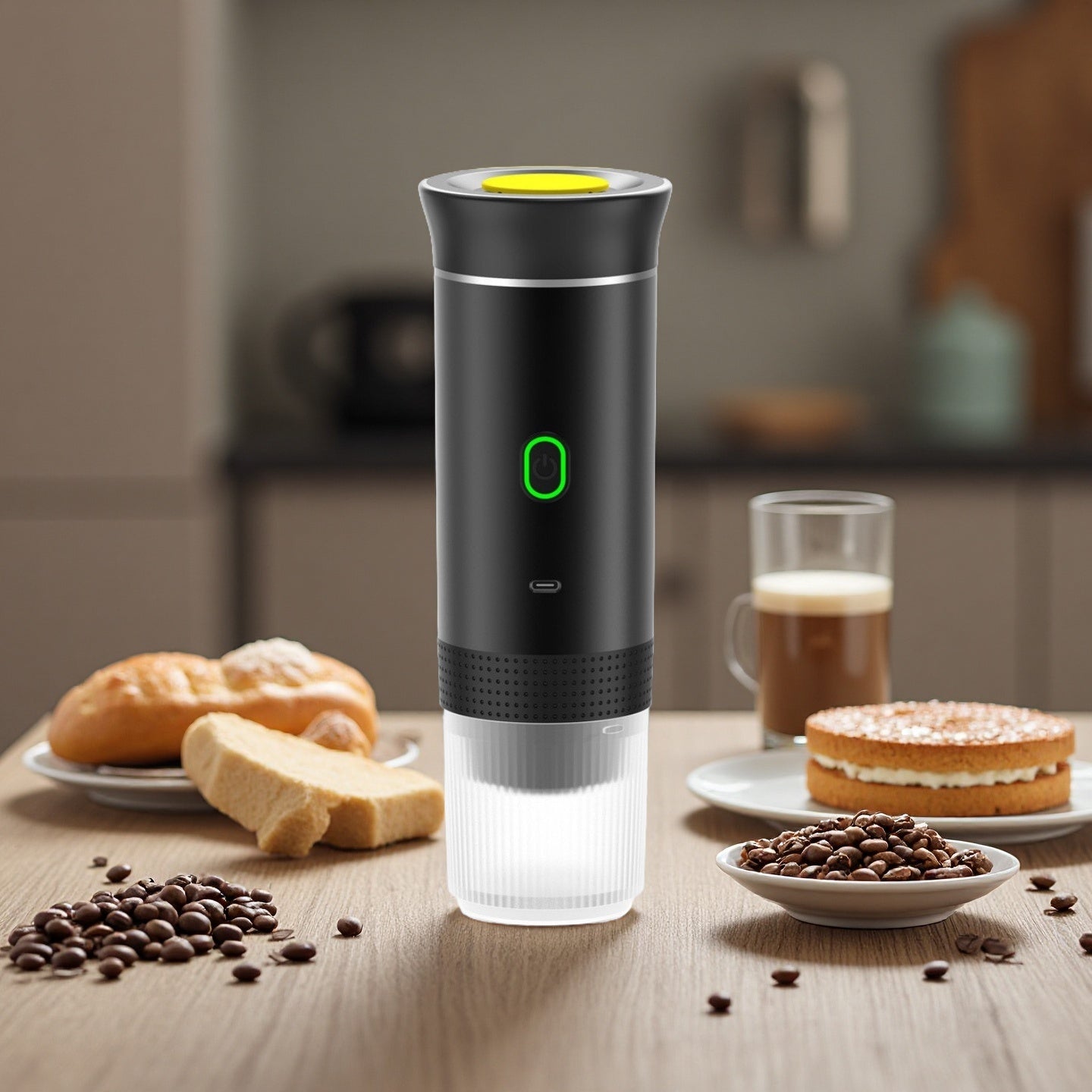 Espressor Portabil 3 în 1 cu Încălzire, 15 Bari, USB-C – Compatibil Capsule și Cafea Măcinată, Ideal pentru Călătorii, Camping și Birou