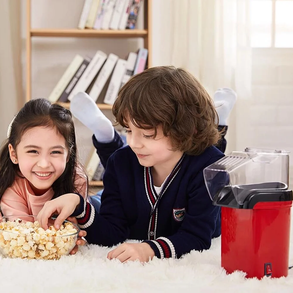 Aparat Popcorn cu Aer Cald 1200W – Aparat Floricele Fara Ulei, Preparare Rapida 2-3 Minute, Design Compact, Cupa Masurare Inclusa