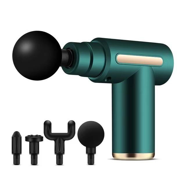 Aparat masaj percutie tip pistol profesional, 6 viteze, 4 capete, LCD touch, 3600 rpm, baterie 1800 mAh, USB-C, masaj muscular profund