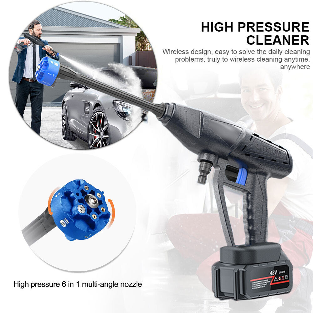 Mașină de spălat cu presiune portabilă fără fir 6 în 1, baterie Li-Ion 48V, kit complet curățare auto, casă și grădină, pistol apă presiune înaltă