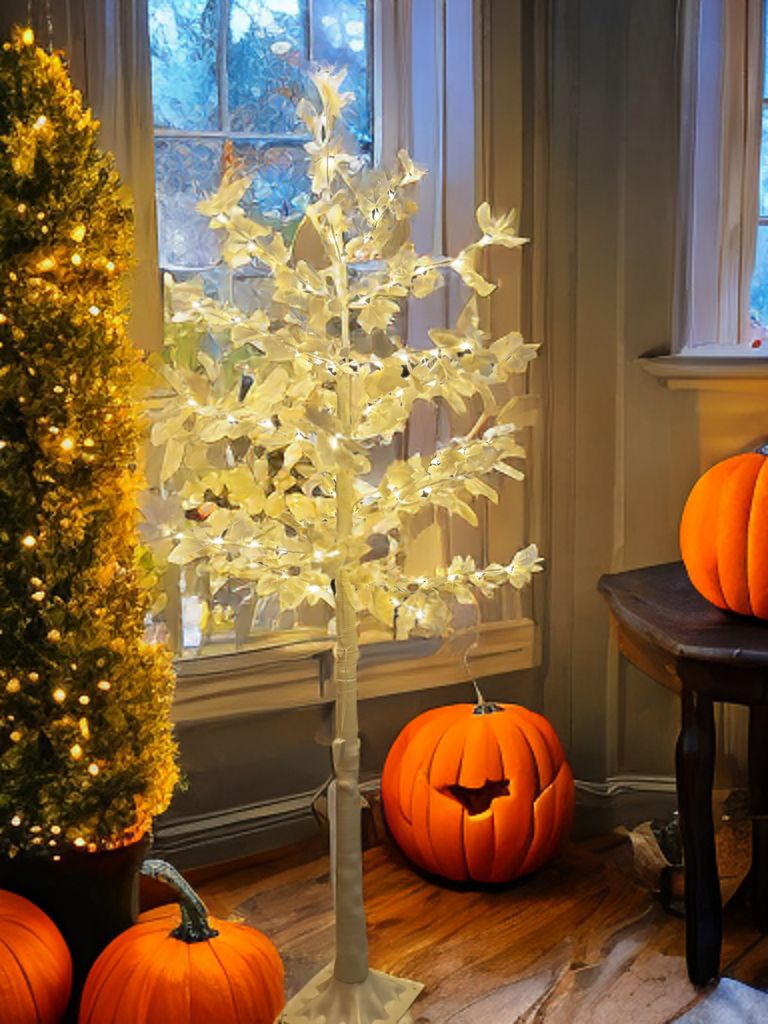 Copac Decorativ Artar Alb, 180 cm, cu LED, Lumina Caldă