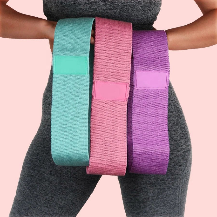 Set 3 Benzi Elastice Fitness din Material Textil, 3 Trepte de Rezistenta, Benzi de Antrenament pentru Fese, Coapse, Picioare si Abdomen, Ideale pentru Fitness, Yoga si Tonifiere Acasa