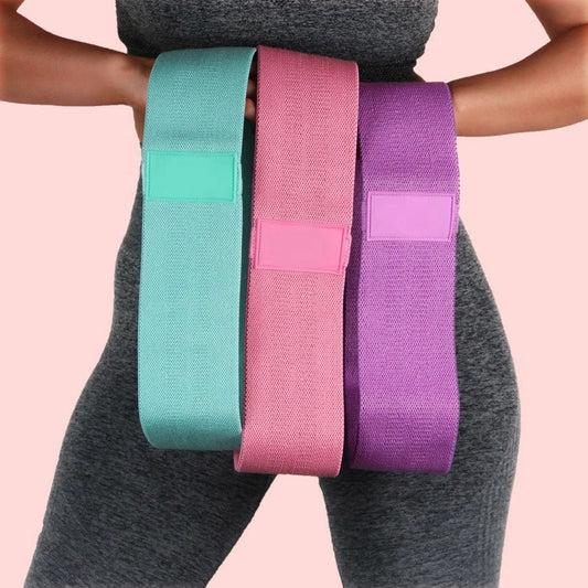 Set 3 Benzi Elastice Fitness din Material Textil, 3 Niveluri de Rezistenta, Benzi de Antrenament pentru Coapse, Fese, Picioare si Abdomen, Ideale
