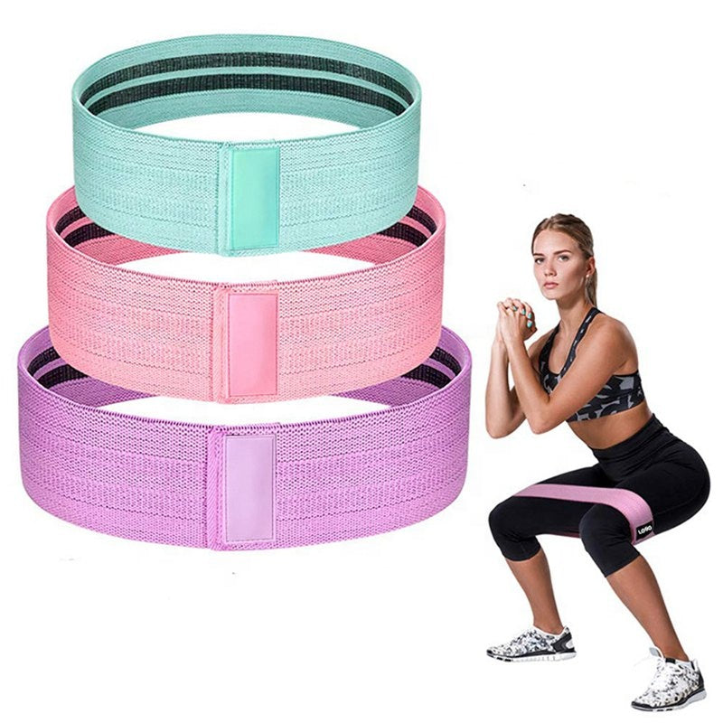 Set 3 Benzi Elastice Fitness din Material Textil, 3 Niveluri de Rezistenta, Benzi de Antrenament pentru Coapse, Fese, Picioare si Abdomen, Ideale