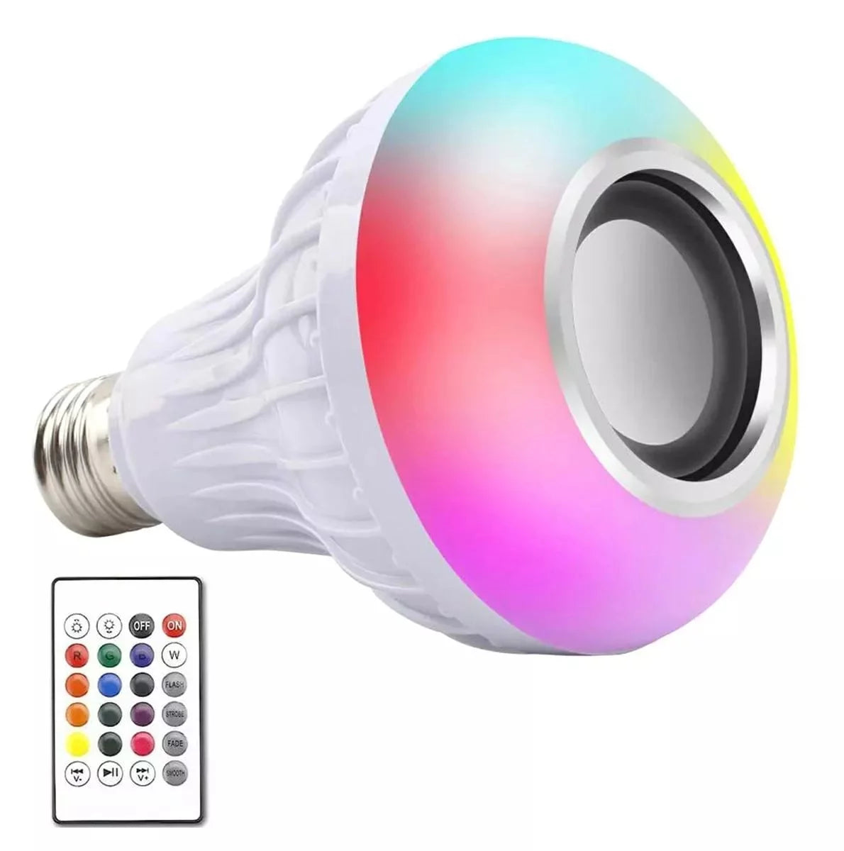 Bec LED RGB cu Difuzor Bluetooth Integrat E27 7W – Lampă Inteligentă cu Telecomandă, Boxă 3W, Iluminare Colorată pentru Petreceri și Ambient
