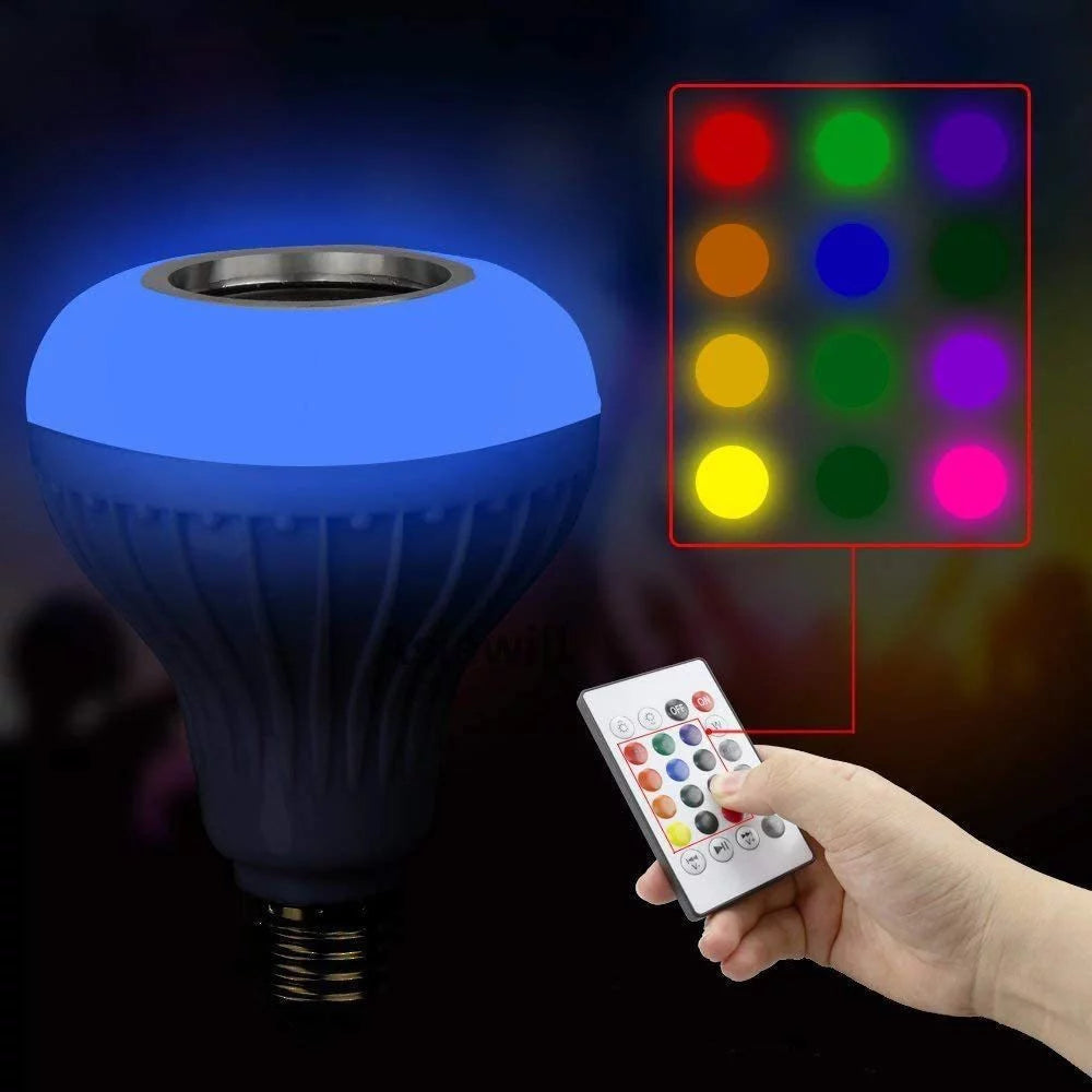 Bec LED RGB cu Difuzor Bluetooth Integrat E27 7W – Lampă Inteligentă cu Telecomandă, Boxă 3W, Iluminare Colorată pentru Petreceri și Ambient