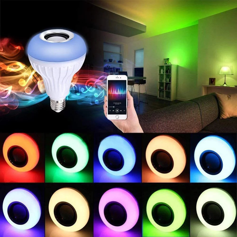 Bec LED RGB cu Difuzor Bluetooth Integrat E27 7W – Lampă Inteligentă cu Telecomandă, Boxă 3W, Iluminare Colorată pentru Petreceri și Ambient