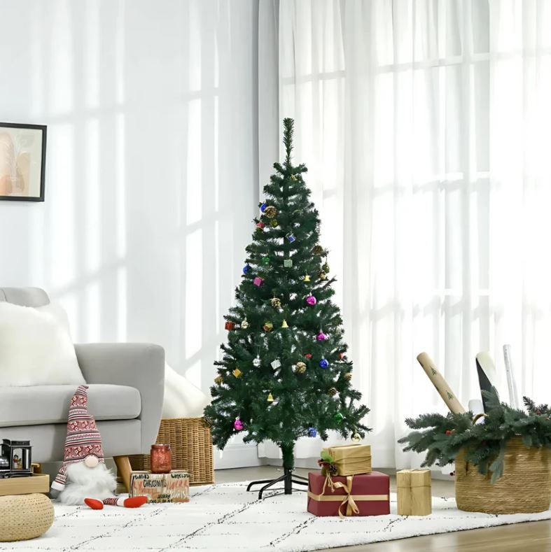 Brad Artificial Premium 180 cm cu 45 Ornamente & Instalație LED 10 m – Suport Metalic Inclus | Brad Complet pentru Crăciun