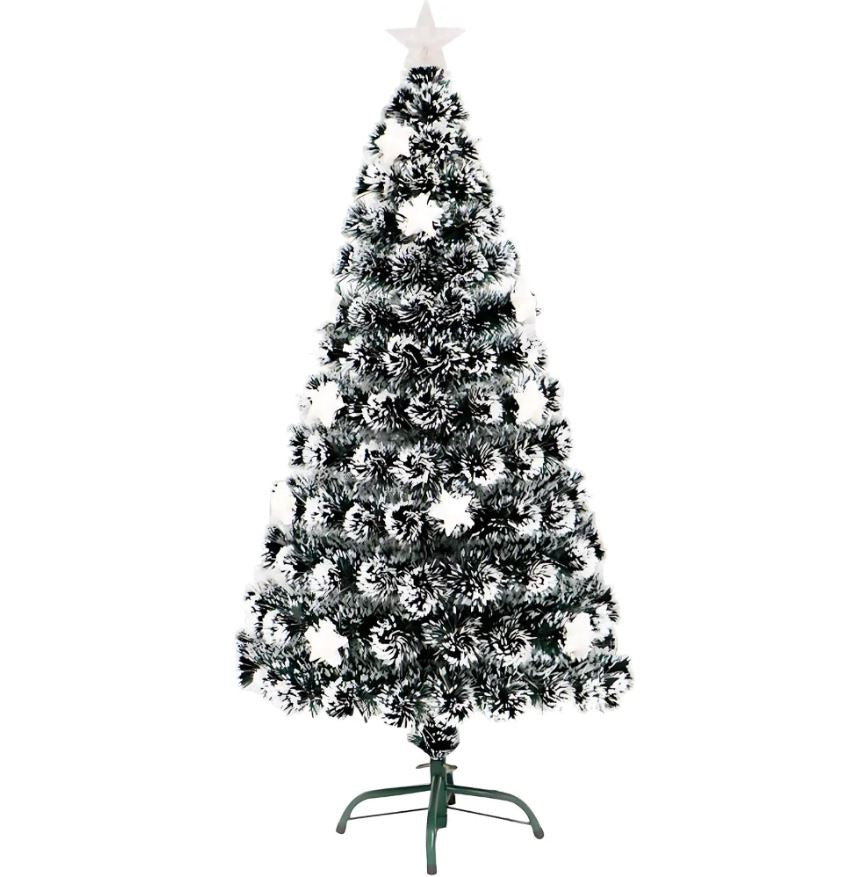 Brad Artificial 180 cm cu Fibră Optică & 200 LED-uri RGB – Aspect Nins, Suport Metalic, Transformator și Vârf Stea Incluse