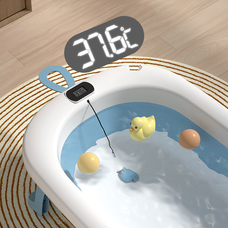 Cadita Pliabila pentru Bebelusi Premium cu Termometru Electronic si Picioare Antiderapante, Silicon + ABS, Fara BPA, Multifunctionala, Economisire Spatiu