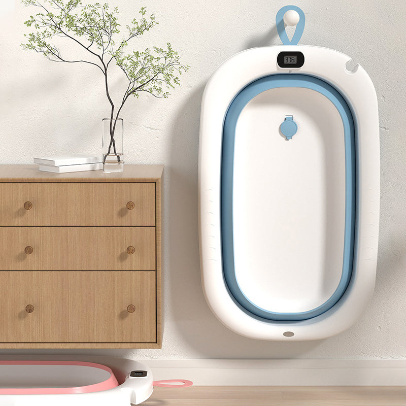 Cadita Pliabila pentru Bebelusi Premium cu Termometru Electronic si Picioare Antiderapante, Silicon + ABS, Fara BPA, Multifunctionala, Economisire Spatiu