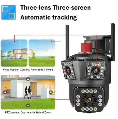 Pachet 2 Camere Triple de Supraveghere 4G PTZ Full HD cu 3 Lentile, Zoom 8X, Night Vision și Audio Bidirecțional