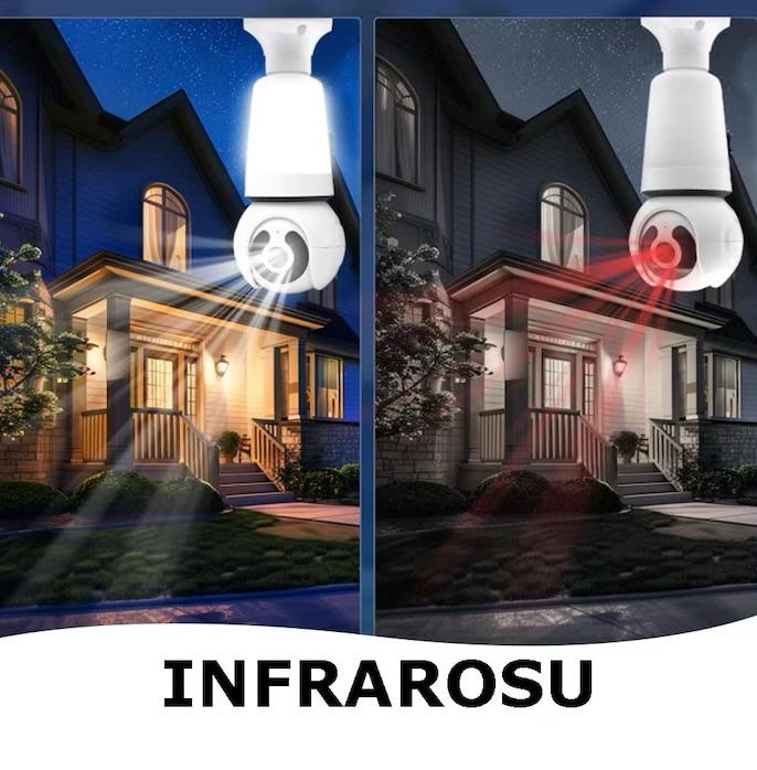 Cameră de supraveghere Wi-Fi tip bec E27 pentru interior, 3MP HD, cu a ...