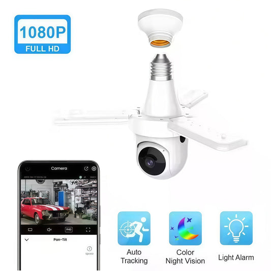 Camera Supraveghere Tip Bec E27 3MP HD WiFi, Rotire 360° PTZ, Vedere Nocturna Color + IR, Detectare Miscare, Audio Bidirectional, Stocare Card SD