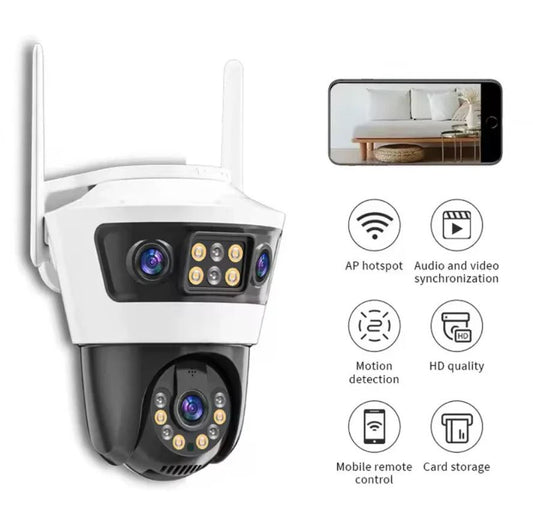 Camera Supraveghere WiFi Exterior 9MP cu 3 Lentile, PTZ 355°, Color Night Vision, Auto Tracking, Audio Bidirecțional, IP66, Aplicație Yoosee | Jortan JT-6