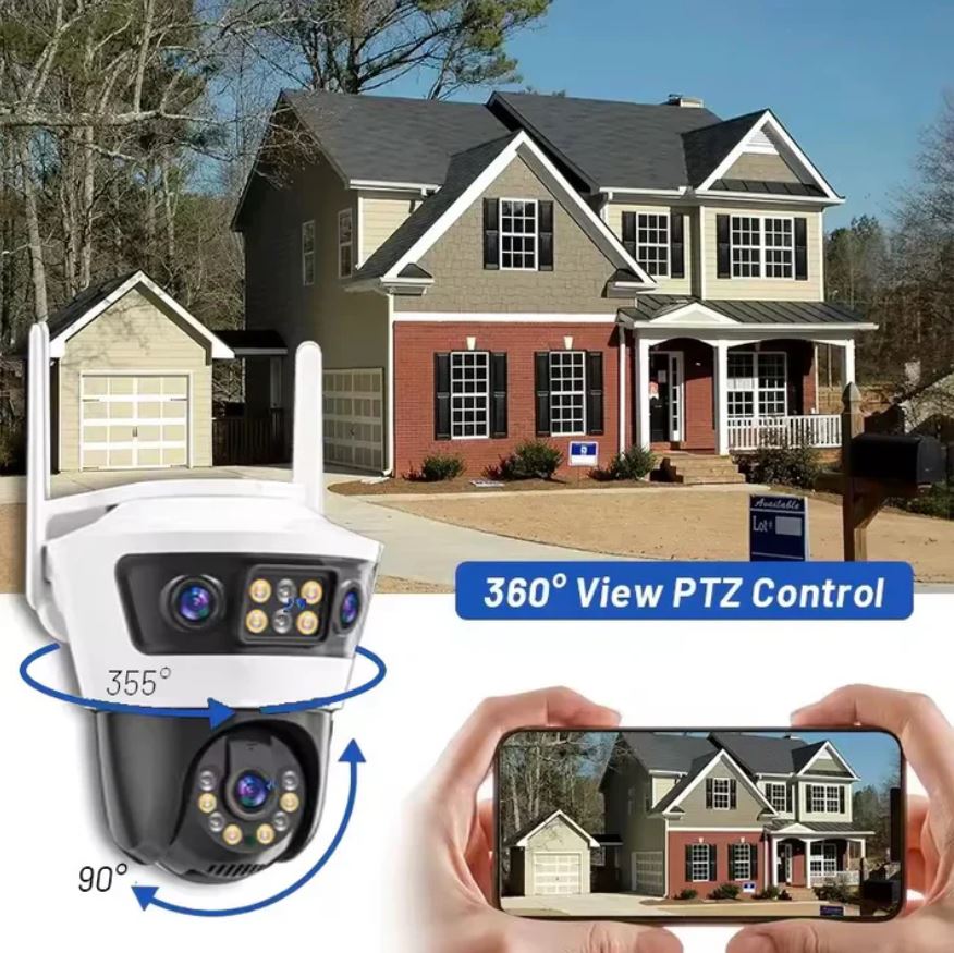 Camera Supraveghere WiFi Exterior 9MP cu 3 Lentile, PTZ 355°, Color Night Vision, Auto Tracking, Audio Bidirecțional, IP66, Aplicație Yoosee | Jortan JT-6